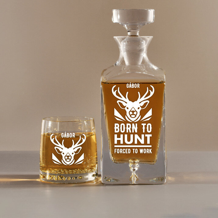 Born to hunt - Gravírozott whisky kancsó és poharak készlete