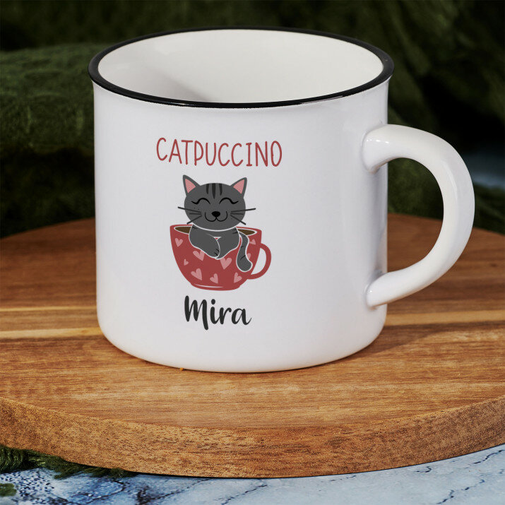 Catpuccino - Kerámia bögre fekete peremmel
