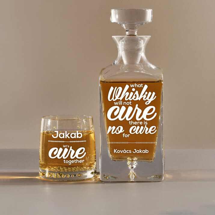 Cure - Gravírozott whisky kancsó és poharak készlete