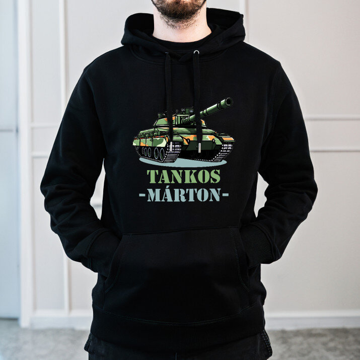 Tankos - Fekete kapucnis pulóver férfiakna