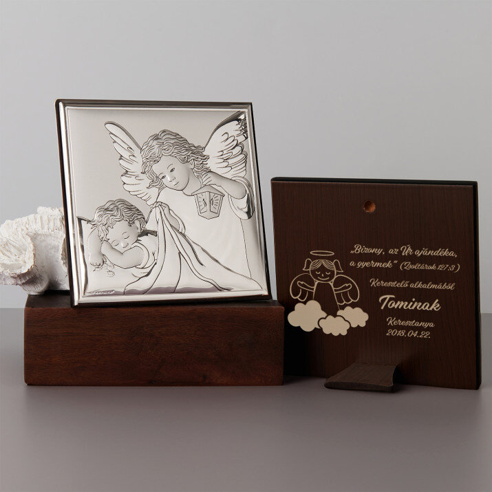 Gyermek - Ezüst gravírozott kép - Lámpás angyal Gyermek - Ezüst gravírozott kép - Lámpás angyal