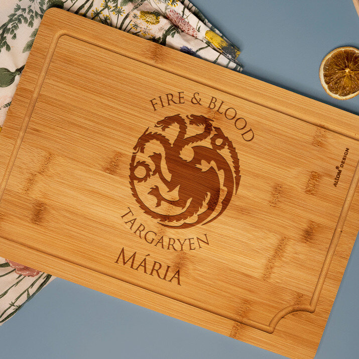 Fire&Blood - Gravírozott bambusz vágódeszka