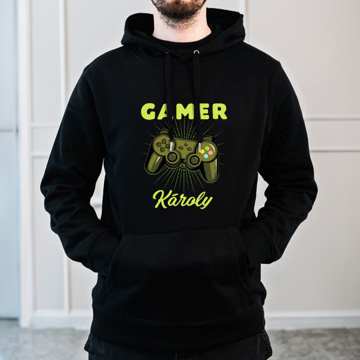 Gamer - Fekete kapucnis pulóver férfiakna