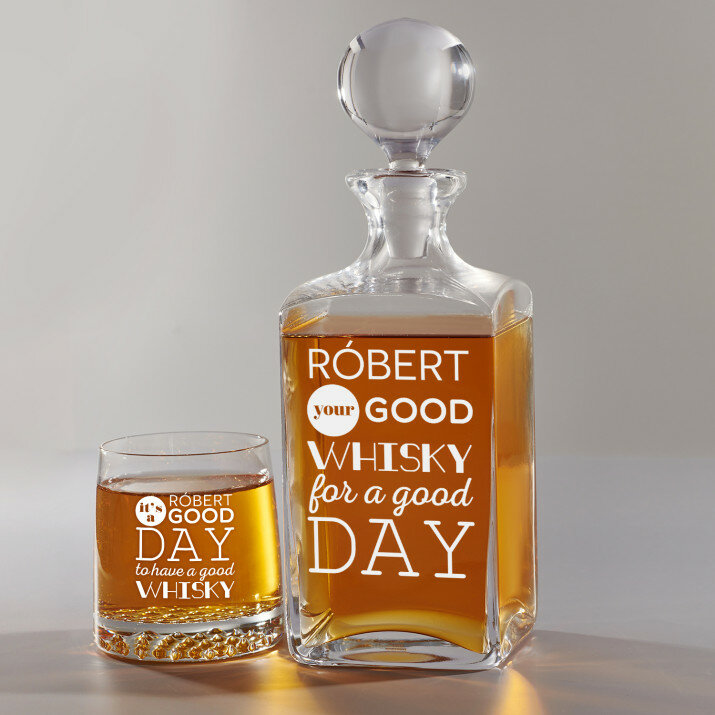 Good day - Gravírozott whisky kancsó és poharak készlete