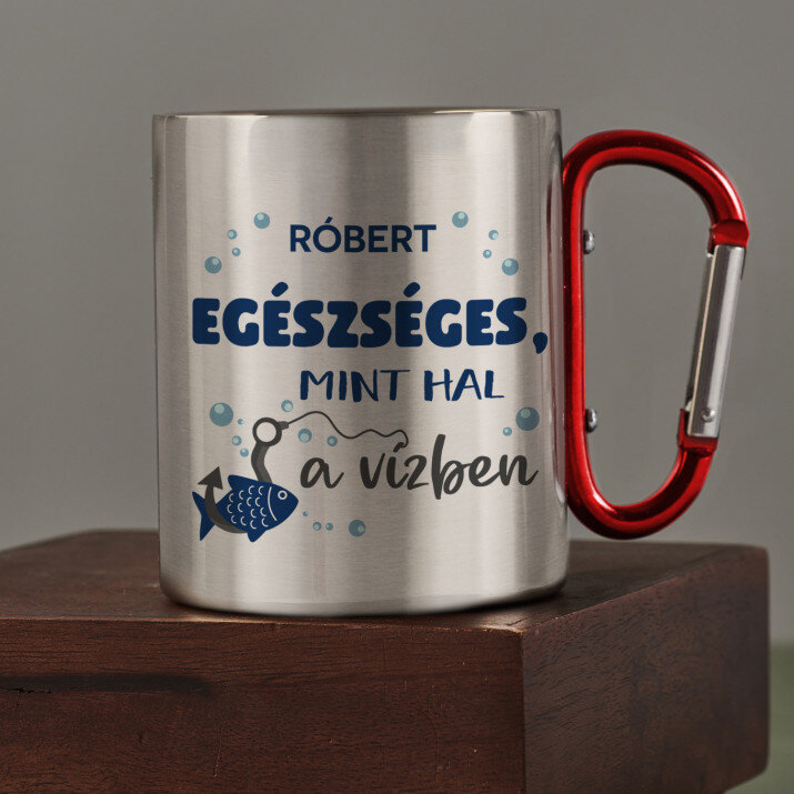 egészséges, mint hal a vízben - Fém bögre karabinerrel