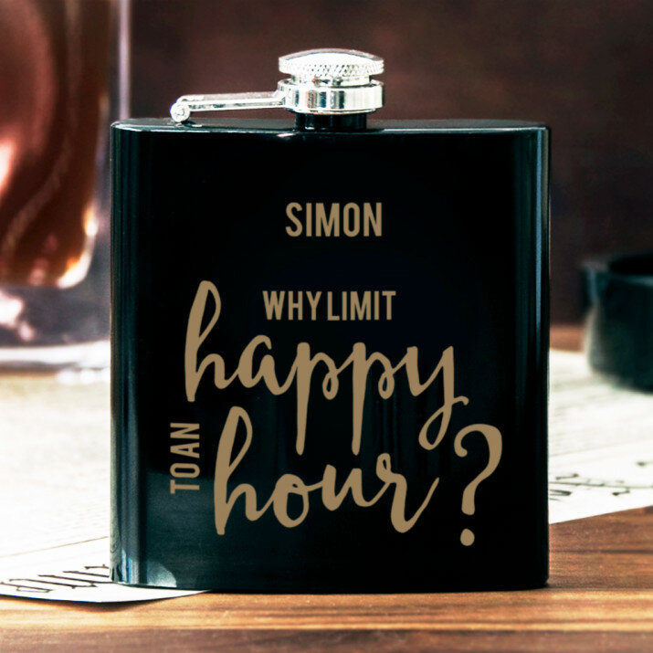 Happy Hour - Gravírozott laposüveg flaska