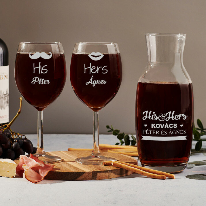 His&hers - Boroskancsó és 2 borospohár készlete