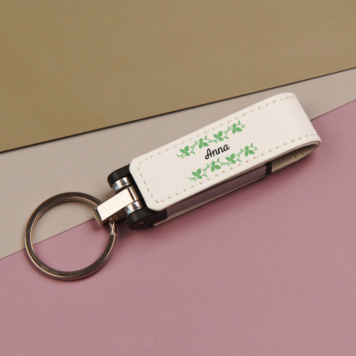 Név, virág - Pendrive bőr tokban