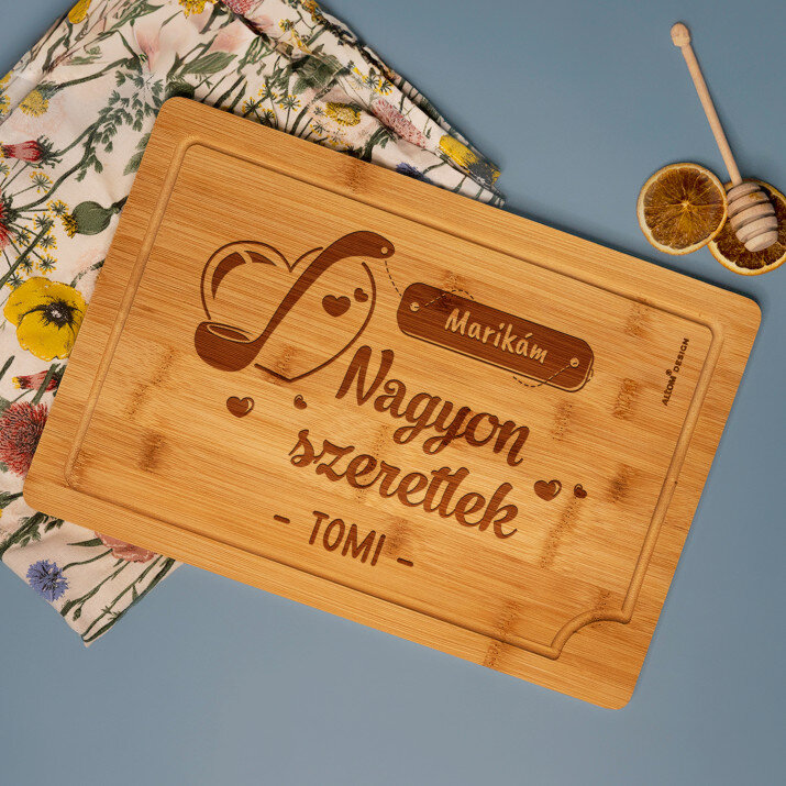 nagyon szeretlek - Gravírozott bambusz vágódeszka