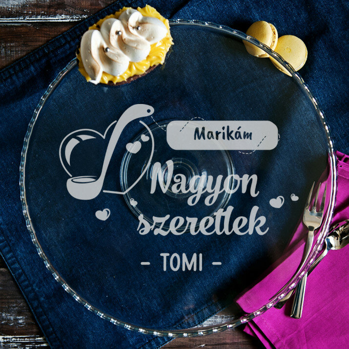 Nagyon szeretlek - Tálaló üvegtálca