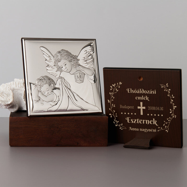 Elsőáldozás, kereszt - Ezüst gravírozott kép - Lámpás angyal Elsőáldozás, kereszt - Ezüst gravírozott kép - Lámpás angyal