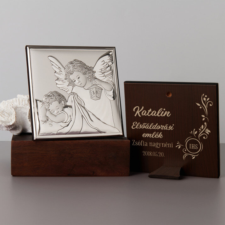 Elsőáldozás - Ezüst gravírozott kép - Lámpás angyal