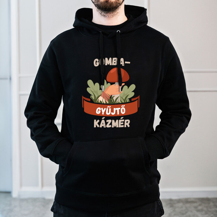 Gombagyűjtő - Fekete kapucnis pulóver férfiakna