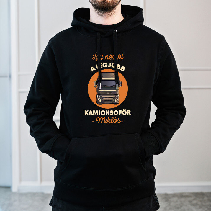 Legjobb kamionsofőr - Fekete kapucnis pulóver férfiakna