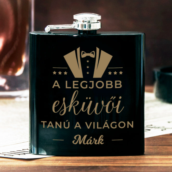 A legjobb esküvői tanú - Gravírozott laposüveg flaska