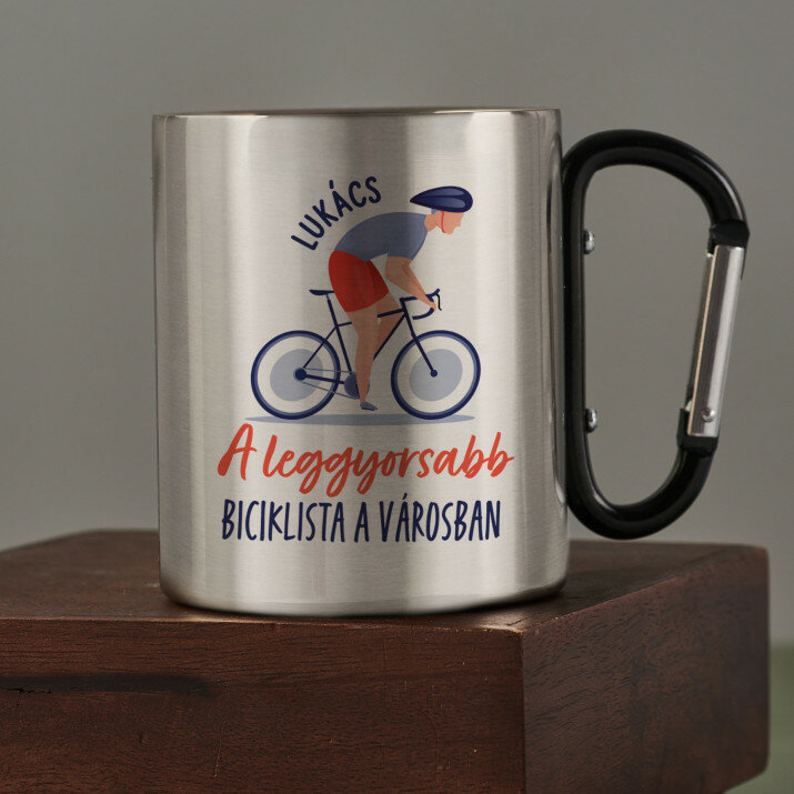 a leggyorsabb biciklista a városban - Fém bögre karabinerrel