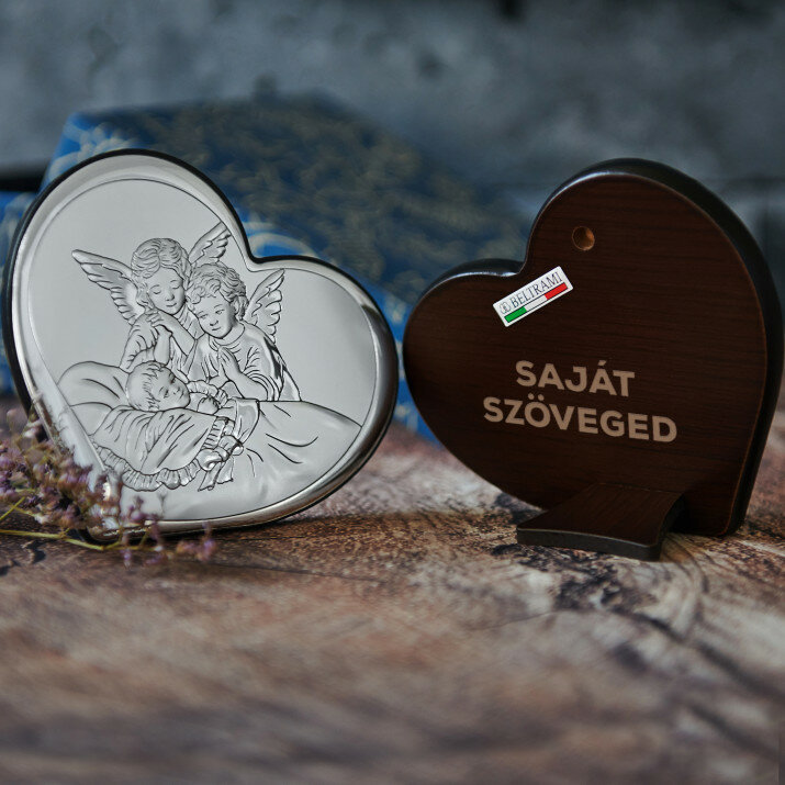 Saját szöveged - Ezüst gravírozott kép -  Angyalok kisbabával