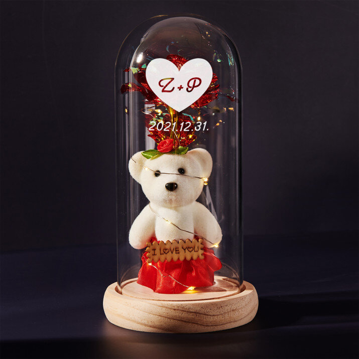 Szív, dátum - Üvegkupolába zárt örök rózsa