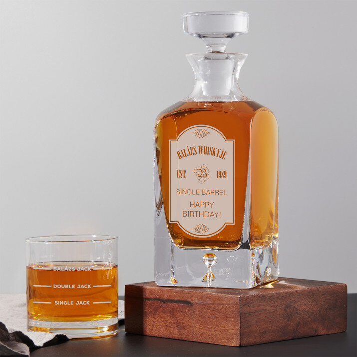 Single barrel - Gravírozott whisky kancsó és poharak készlete