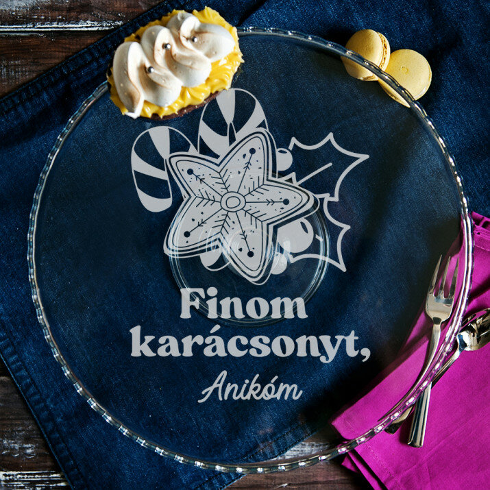 Finom karácsonyt - Tálaló üvegtálca