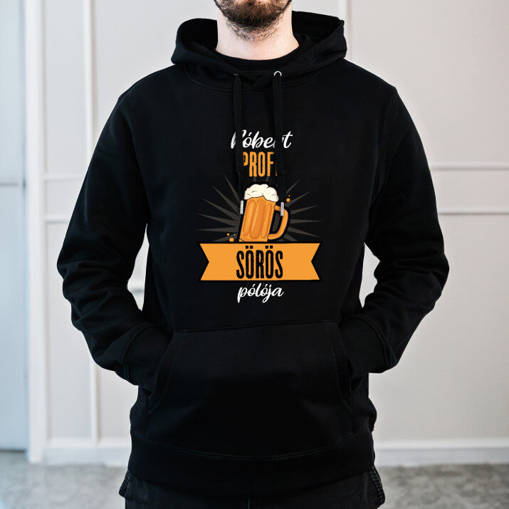 Profi sörös pólója - Fekete kapucnis pulóver férfiakna