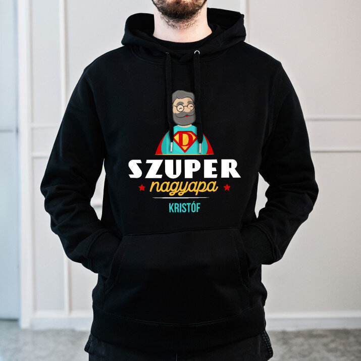 Szuper nagyapa - Fekete kapucnis pulóver férfiakna