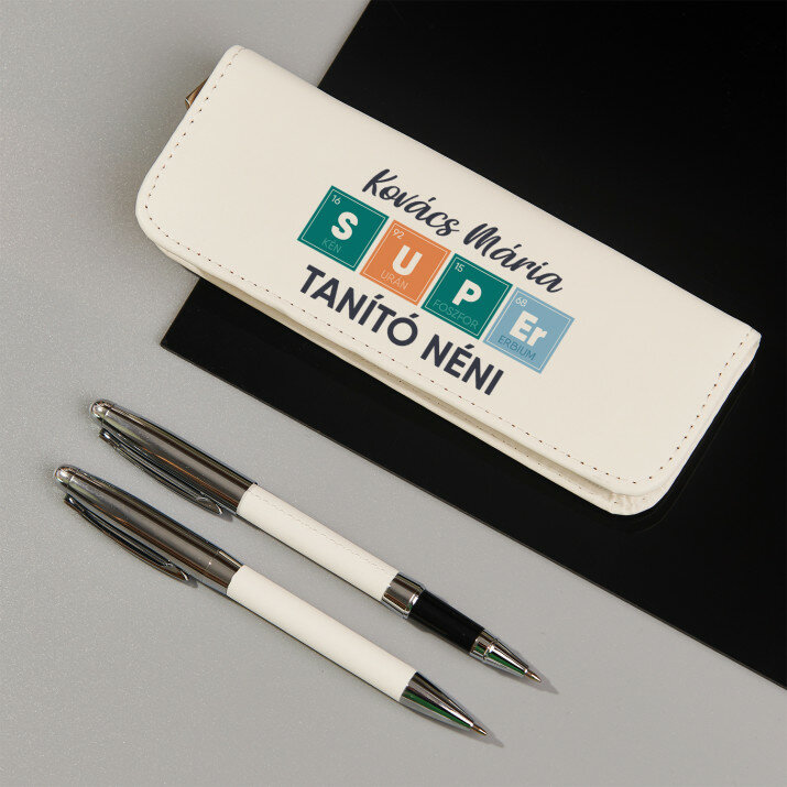 Nagyszerű tanár- Írókészlet bőr tolltartóban