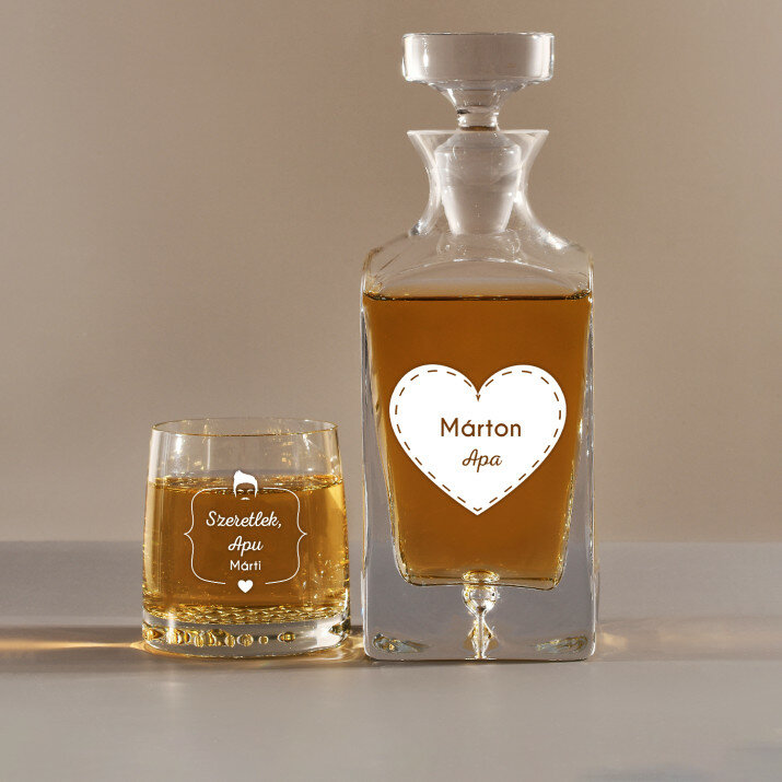 Apa - Gravírozott whisky kancsó és poharak készlete