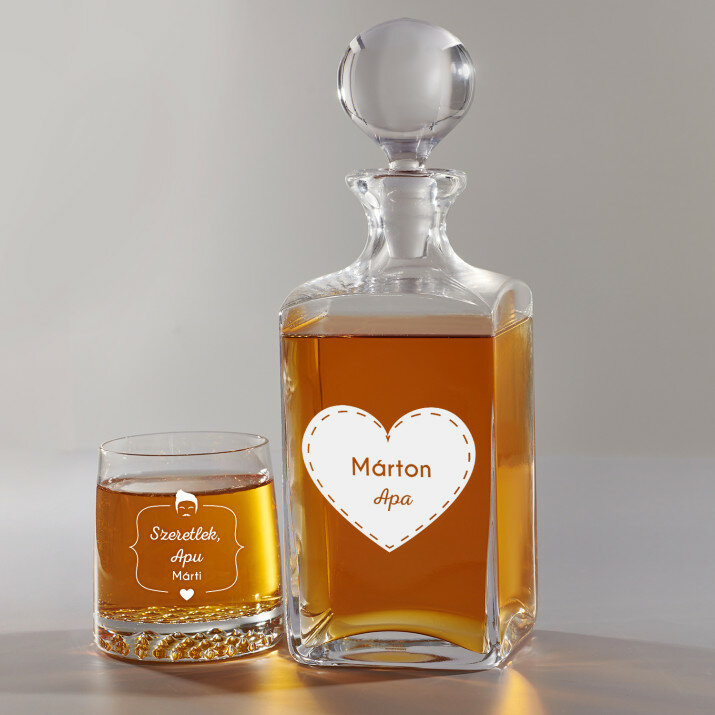 Apa - Gravírozott whisky kancsó és poharak készlete