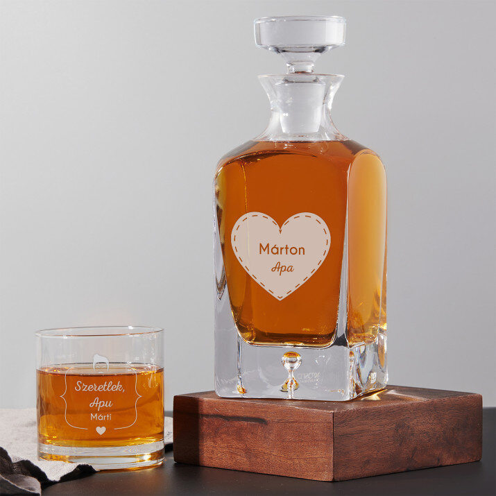Apa - Gravírozott whisky kancsó és poharak készlete