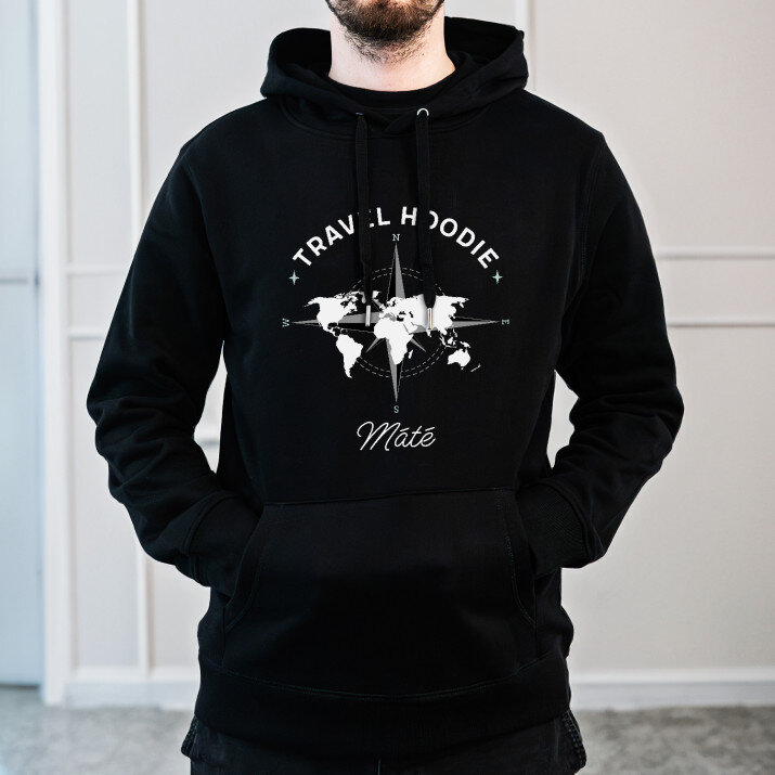 Travel hoodie - Fekete kapucnis pulóver férfiakna