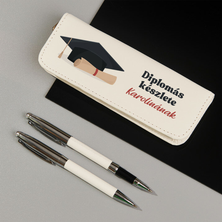 diplomás készlet 2 - Írókészlet bőr tolltartóban