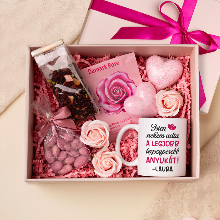 Ajándékkészlet bögrével és fürdőtabletta rózsával anyukának