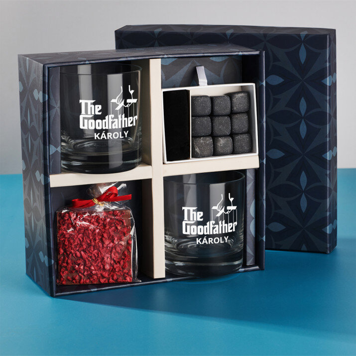 Ajándékkészlet whiskys poharakka Keresztapának