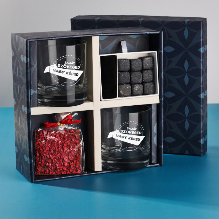 Ajándékkészlet whiskys poharakka saját szöveged