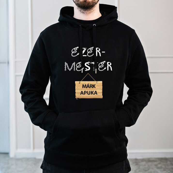 Ezermester - Fekete kapucnis pulóver férfiakna