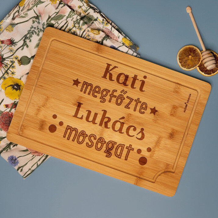 megfőzte, mosogat - Gravírozott bambusz vágódeszka
